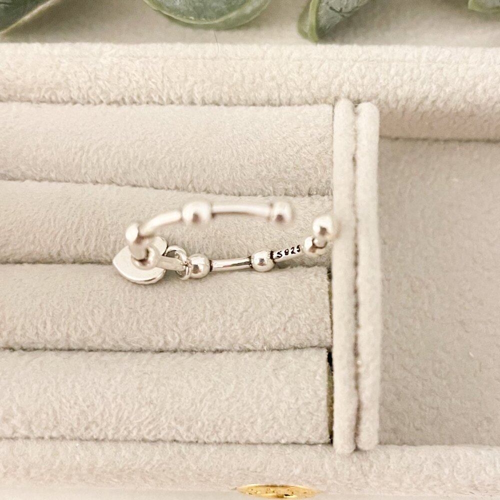 925 Sterling Silver Minimalist Ring Dainty Ring Dangle Heart Ring - Picture 6 of 8